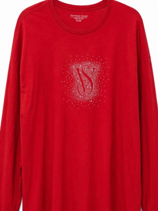 Victoria's Secret Tops - Victoria's Secret Red Long Sleeve Crystal VS Logo Tee
